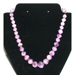 Purple Swirl Beaded Necklace 18" With Gold Clasp Handmade Jewelry For Women Stat